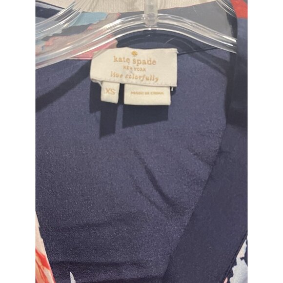 Kate Spade Reade Watercolor Floral Self Tie Silk Long Sleeve Blouse XSmall - Picture 3 of 10